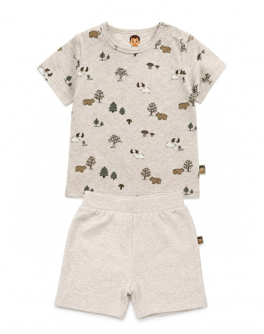 Forest Print Shorty Set - Oat Beige