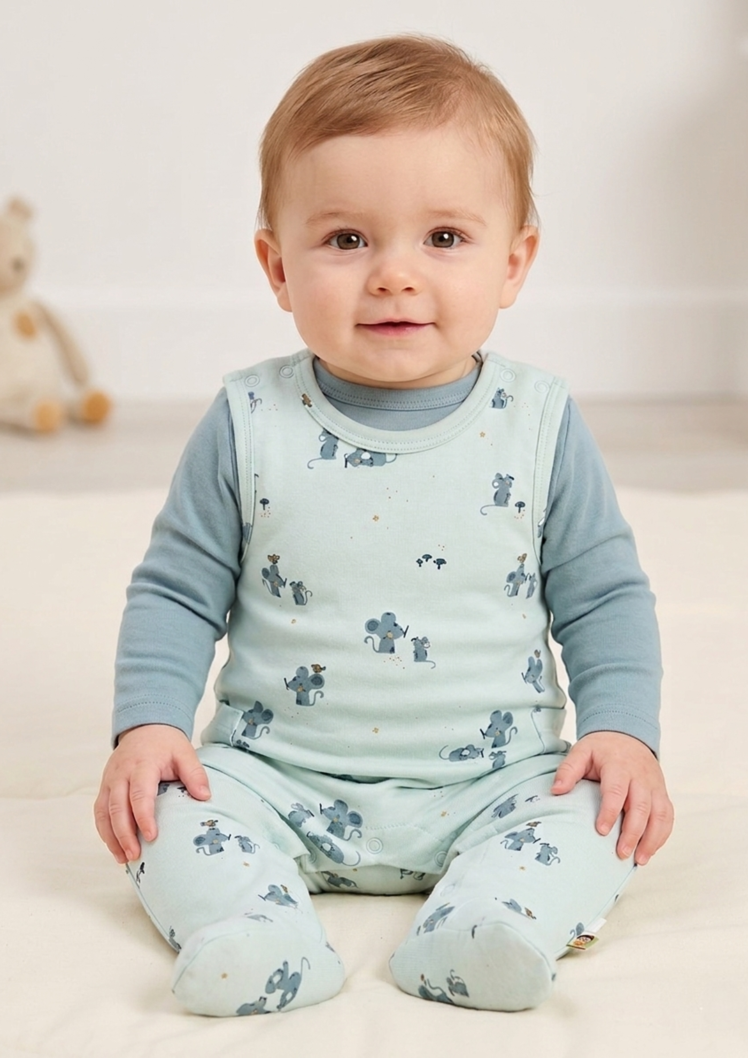 Mouse Print Romper Set - Sage Green