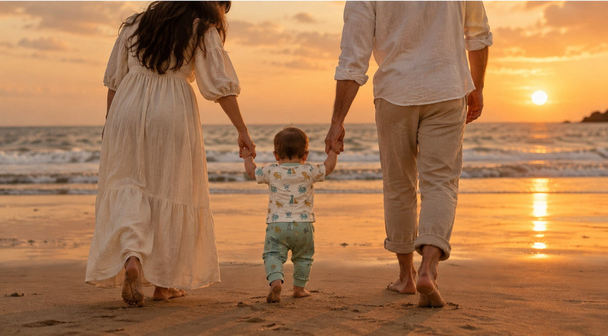 Little Sukis organic kidswear, family on the beach